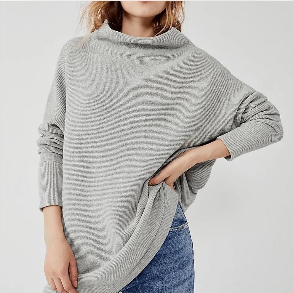 Free People Light Gray Cowl Neck Sweater
